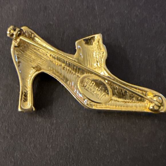 VTG Barbara Mandrell Rhinestone Shoe Brooch Gold Tone High Heel Signed Country - Picture 3 of 4